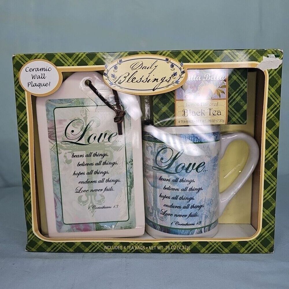 Coffee Cup Tea Mug DAILY BLESSINGS Wall Plaque Gift Set Bible Love Verse Scriptu
